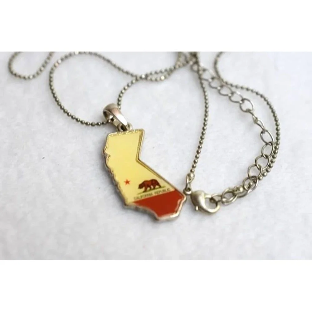 California Republic Enamel Inlay Silver Tone Pendant 18